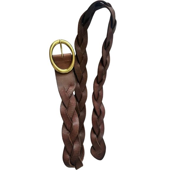 Genuine Leather Braided Belt Brown Gold Oval Buckle Boho Western M Adjustable main image 4